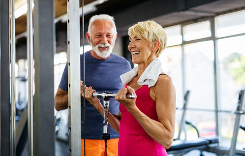 Older couple strength training to prevent osteoporosis